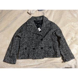 NWT Talbots Sz 10 Tweed Black White Wool Jacket Blazer Women Modern Crop Stylish